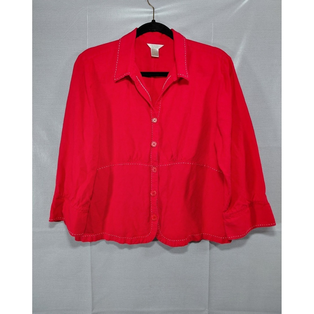 Christopher & Banks Linen Blend Peplum Jacket Women's LG Red Long Sleeves